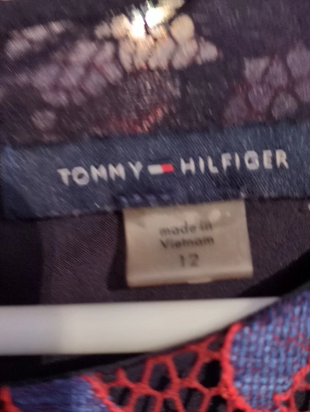 Tommy Hilfiger Burgundy and Blue Floral Lace Midi Dress